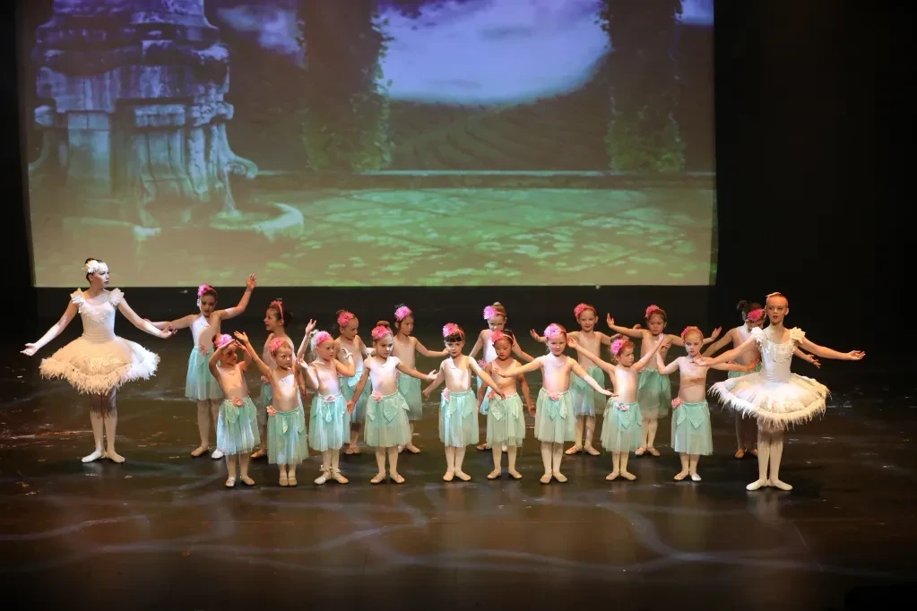 Young ballet dancers performing on stage